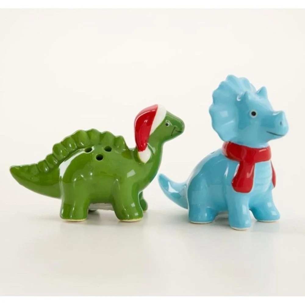Cracker Barrel Dinosaur Mini Salt and Pepper Shakers Set of 2 Green Blue NWT